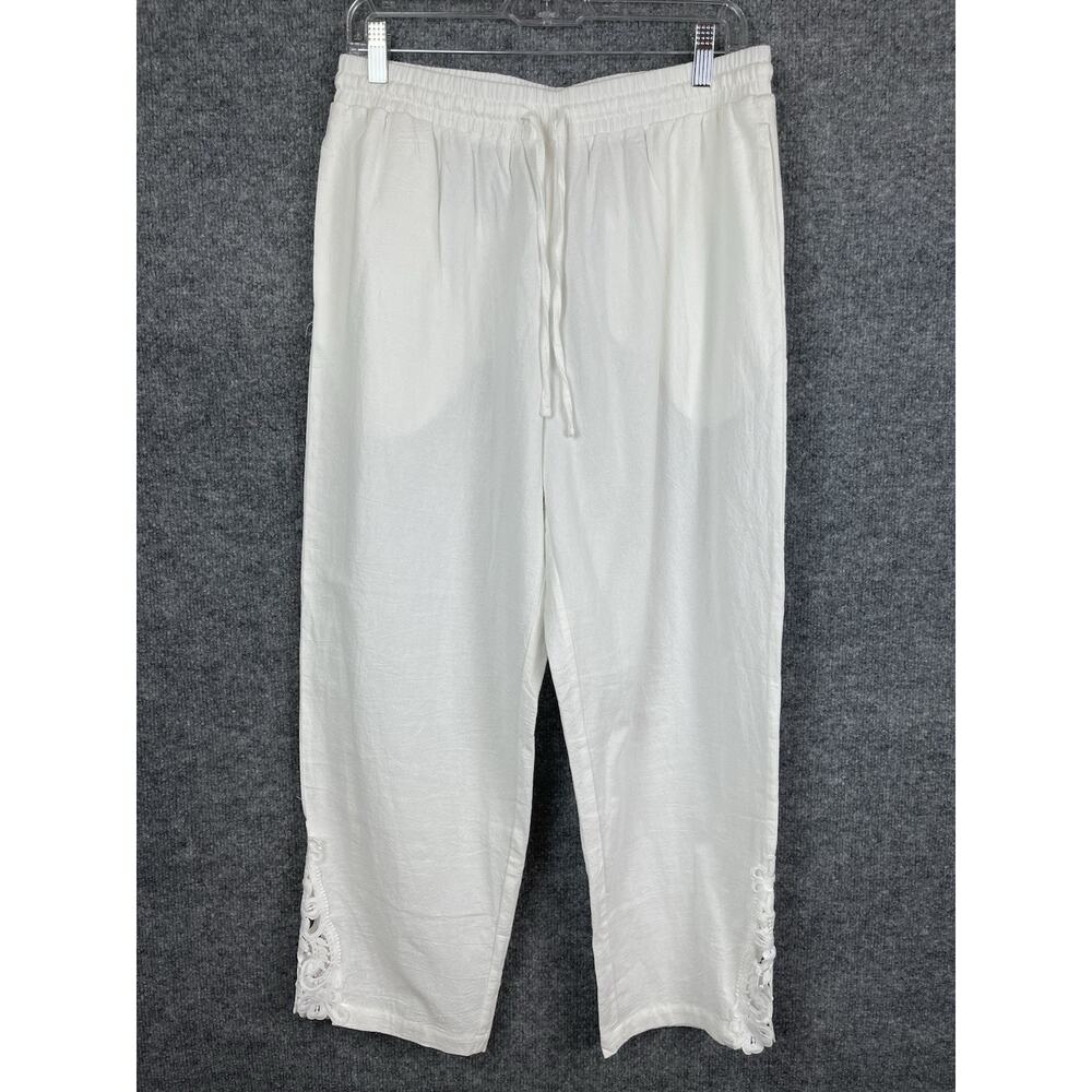 Women's Capri Pants Size Large Embroidered Side Hem 100% Cotton